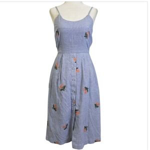 Anthropologie J.O.A  linen flower Embroidered  midi dress
